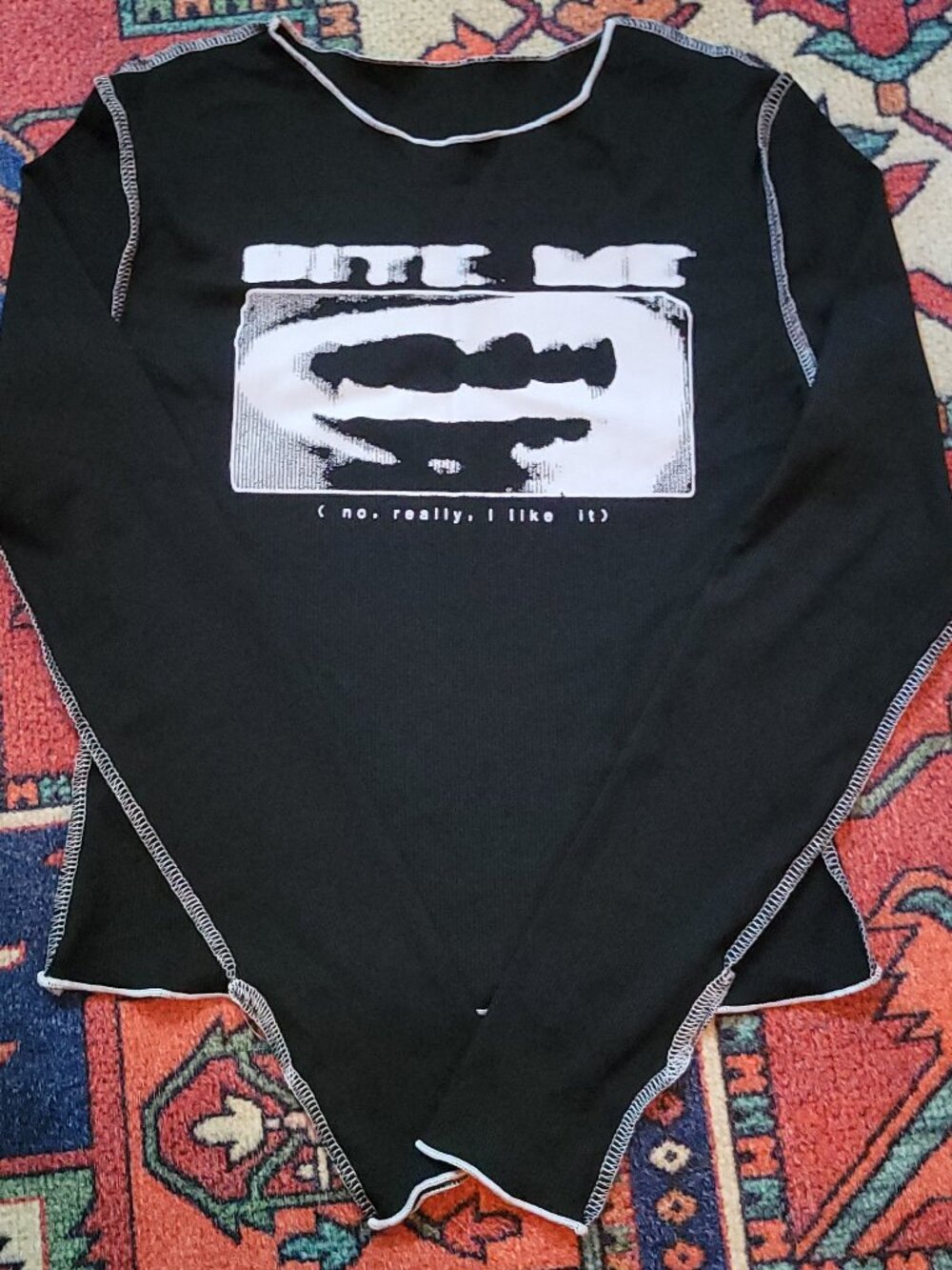 Alternative Black Graphic Thumbhole Top